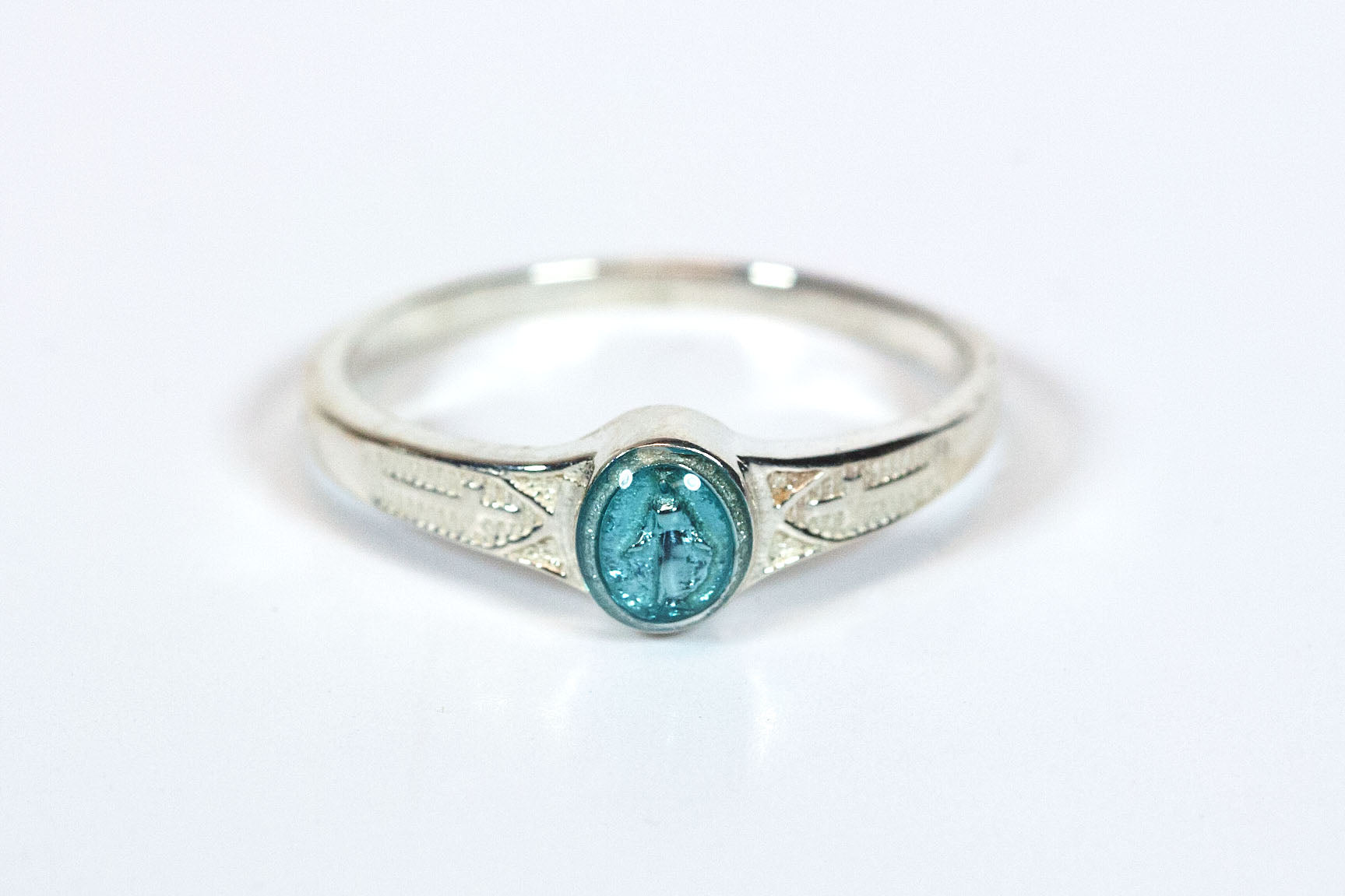 Sterling Silver Miraculous Ring with Blue Epoxy Accent