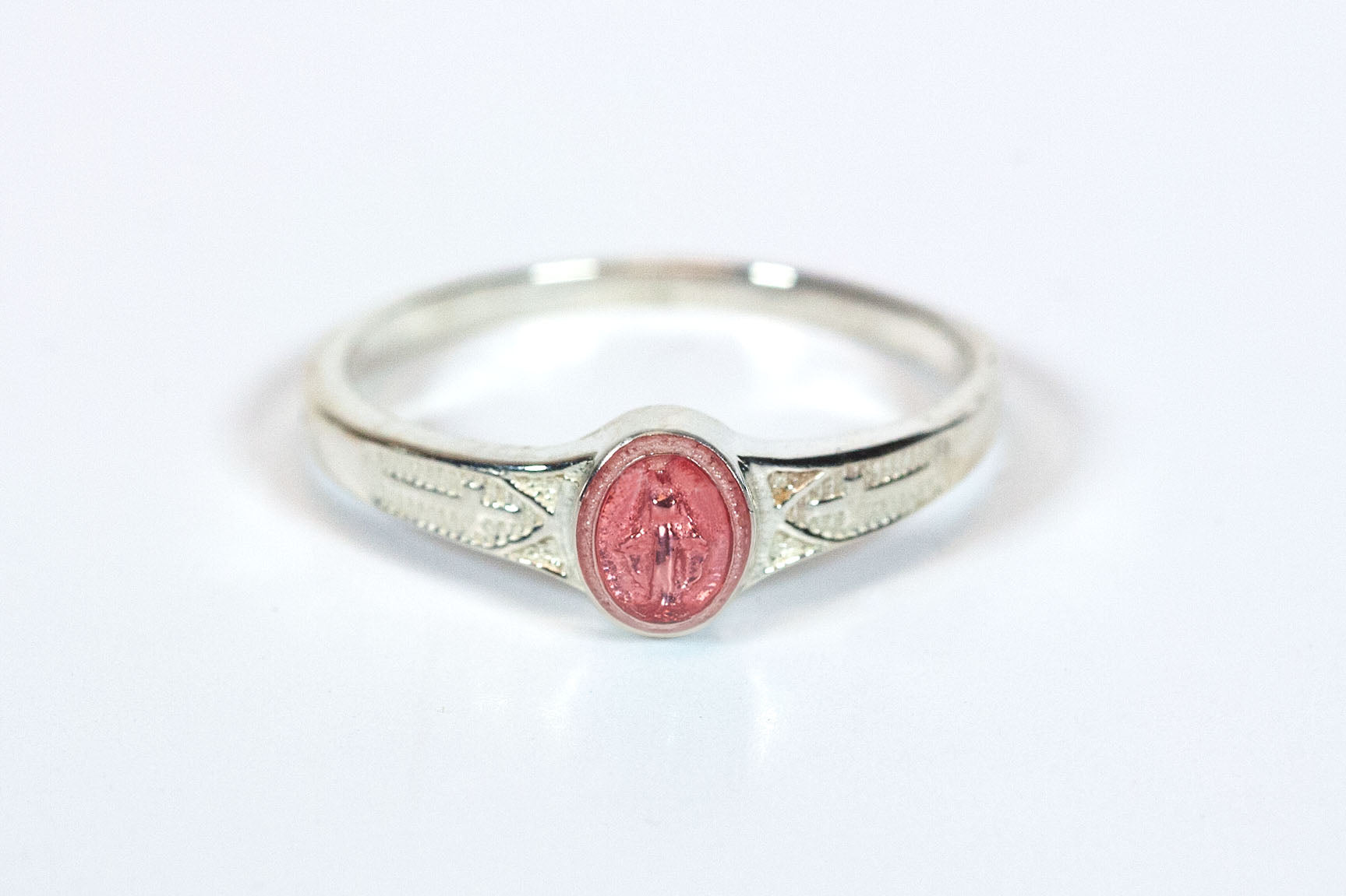 Small Sterling Silver Miraculous Ring w/Pink Epoxy Accent
