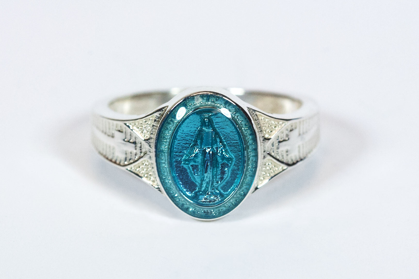 Sterling Silver Miraculous Ring w/Blue Epoxy Accent