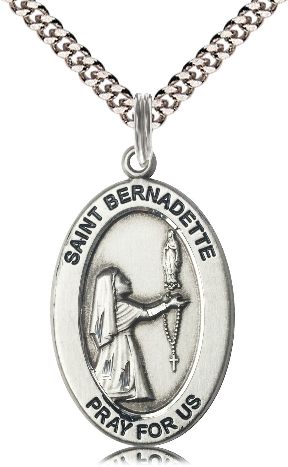 Saint Bernadette Pendant - 24" Chain Necklace
