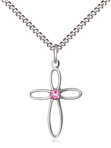 Sterling Silver Loop Cross Pendant with Rose Swarovski stone