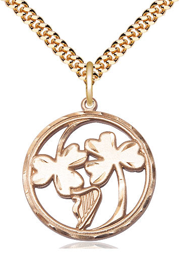 Irish Shamrock Harp Pendant - 24" Chain