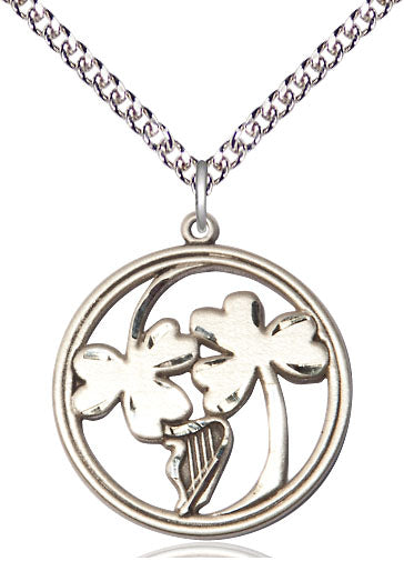 Irish Shamrock Harp Pendant - 24" Chain