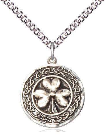Shamrock w/Celtic Border Pendant - 24" Chain