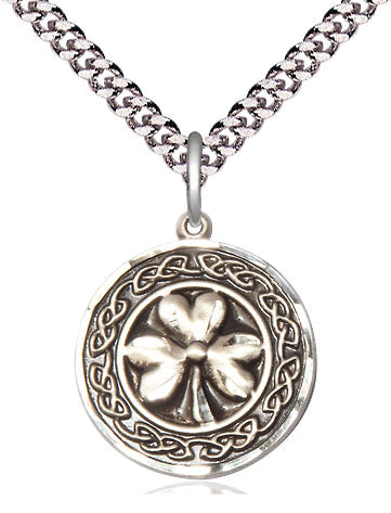 Shamrock w/Celtic Border Pendant - 24" Chain