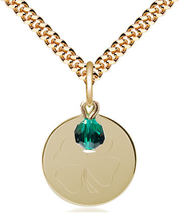 Shamrock Pendant with a Emerald bead - 24" Chain