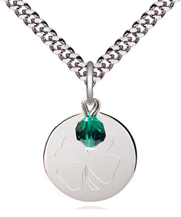 Shamrock Pendant with a Emerald bead - 24" Chain