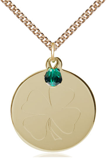 Shamrock Pendant with a Emerald bead - 24" Chain