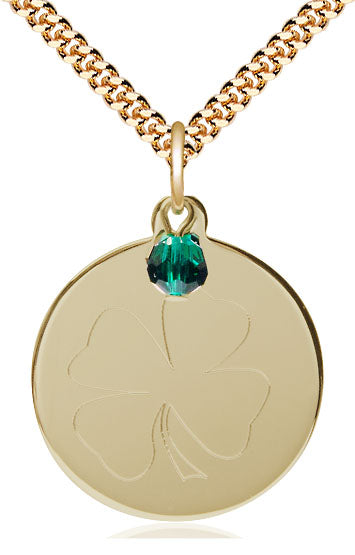 Shamrock Pendant with a Emerald bead - 24" Chain