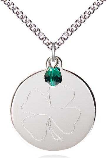 Shamrock Pendant with a Emerald bead - 24" Chain