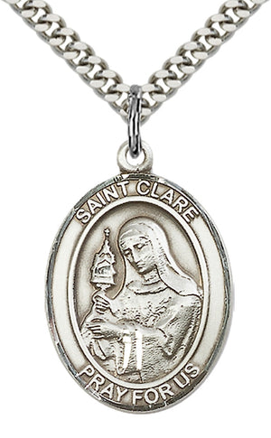 Saint Clare of Assisi Pendant - 24" Chain Necklace
