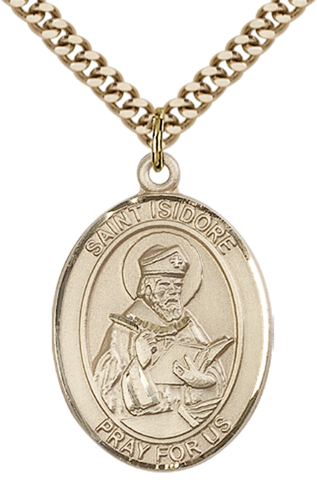Saint Isidore of Seville Pendant - 24" Chain Necklace