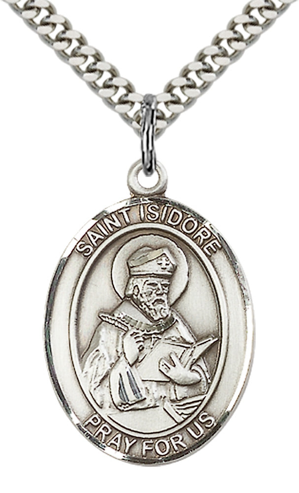 Saint Isidore of Seville Pendant - 24" Chain Necklace