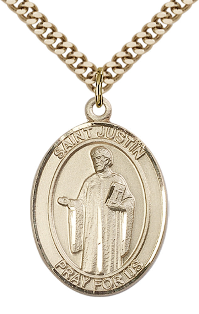 Saint Justin Pendant - 24" Chain Necklace