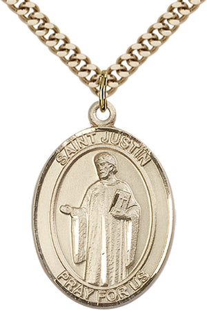 Saint Justin Pendant - 24" Chain Necklace