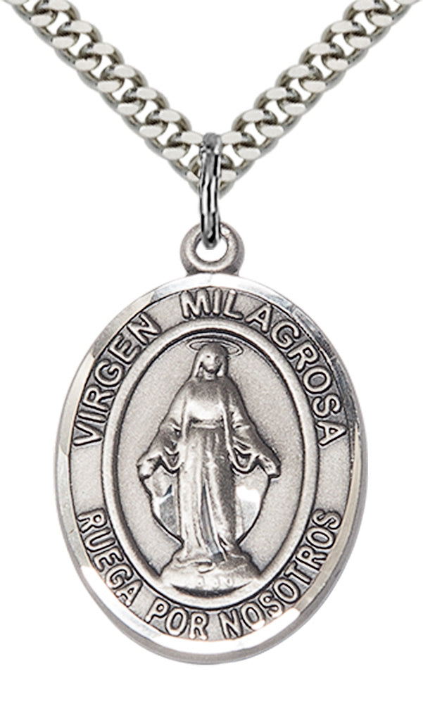 Virgen Milagrosa Pendant - 24" Chain Necklace