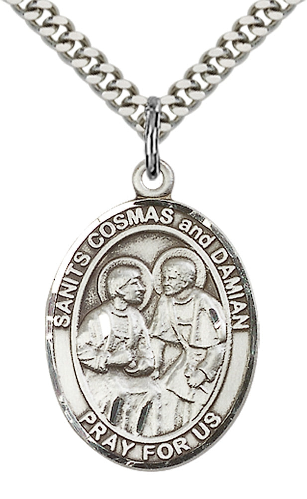 Saints Cosmas & Damian Pendant - 24" Chain Necklace