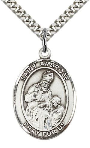 Saint Ambrose Pendant - 24" Chain Necklace