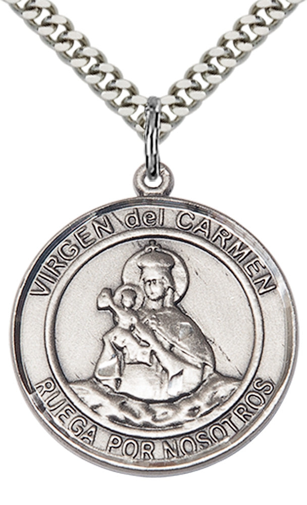 Virgen del Carmen Pendant - 24" Chain Necklace