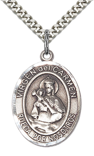 Virgen del Carmen Pendant - 24" Chain Necklace
