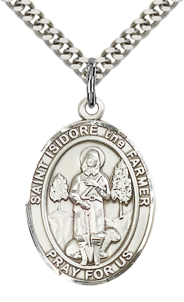 Saint Isidore the Farmer Pendant - 24" Chain Necklace
