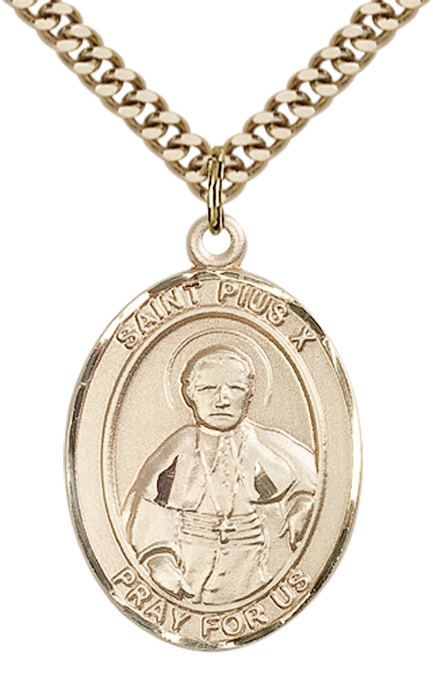 Saint Pius X Pendant - 24" Chain Necklace