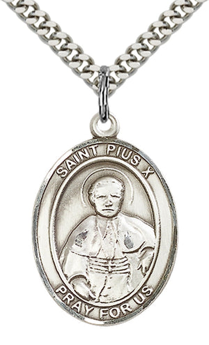 Saint Pius X Pendant - 24" Chain Necklace