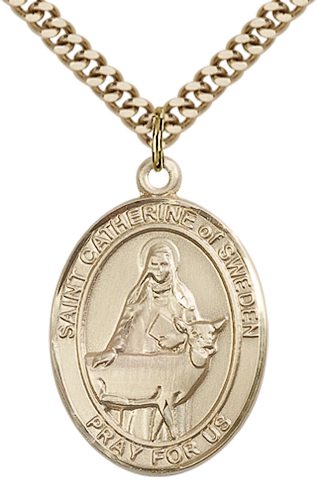 Saint Catherine of Sweden Pendant - 24" Chain Necklace