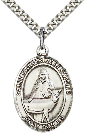 Saint Catherine of Sweden Pendant - 24" Chain Necklace