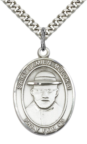 Saint Damien of Molokai Pendant - 24" Chain Necklace