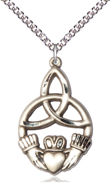 Irish Knot Claddagh Pendant - 24" Chain