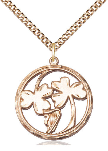 Irish Shamrock Harp Pendant - 24" Chain