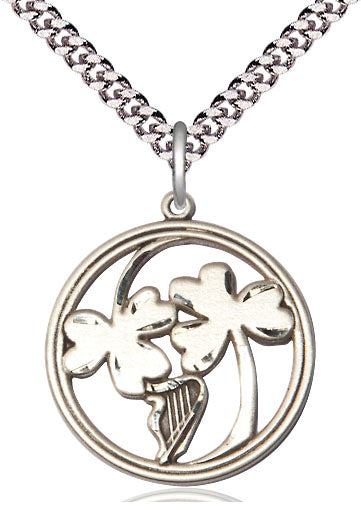 Irish Shamrock Harp Pendant - 24" Chain