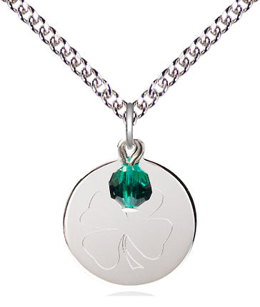 Shamrock Pendant with a Emerald bead - 24" Chain
