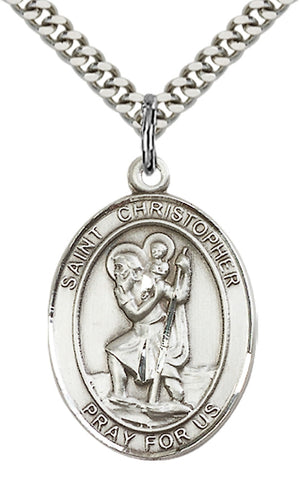 Saint Christopher Pendant - 24" Chain Necklace