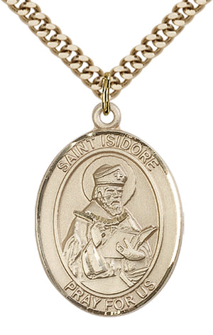 Saint Isidore of Seville Pendant - 24" Chain Necklace