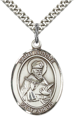 Saint Isidore of Seville Pendant - 24" Chain Necklace