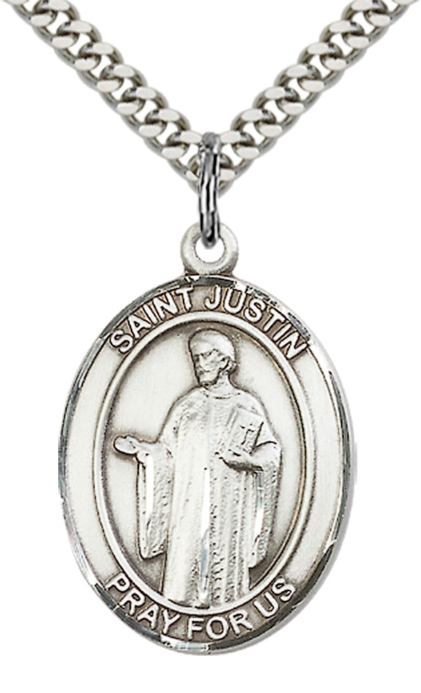 Saint Justin Pendant - 24" Chain Necklace