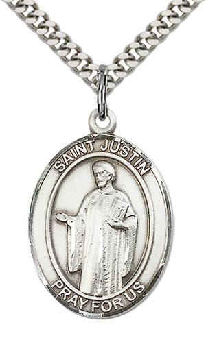 Saint Justin Pendant - 24" Chain Necklace