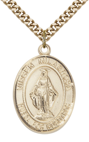 Virgen Milagrosa Pendant - 24" Chain Necklace