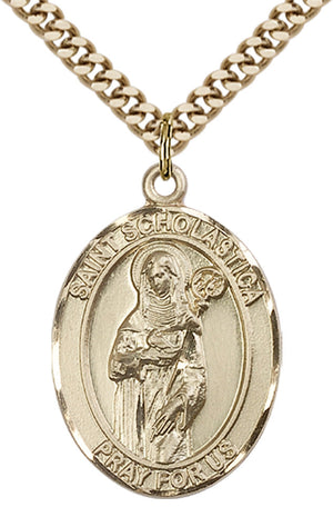 Saint Scholastica Pendant - 24" Chain Necklace