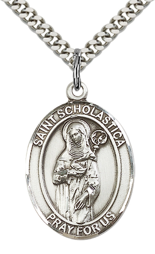 Saint Scholastica Pendant - 24" Chain Necklace