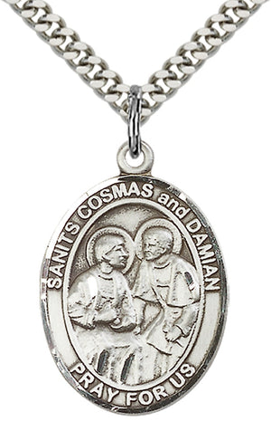 Saints Cosmas & Damian Pendant - 24" Chain Necklace
