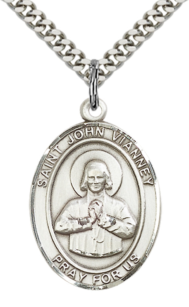 Saint John Vianney Pendant - 24" Chain Necklace
