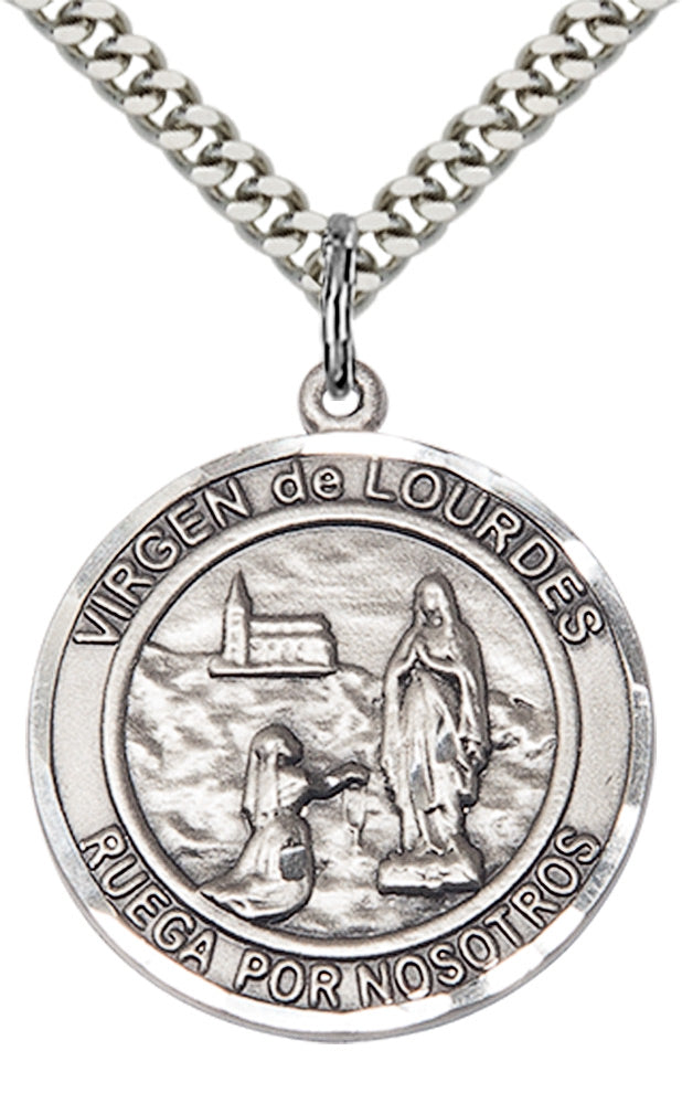 Virgen de Lourdes Pendant - 24" Chain Necklace