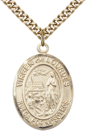 Virgen de Lourdes Pendant - 24" Chain Necklace