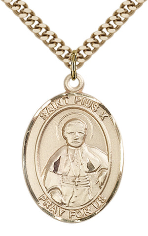 Saint Pius X Pendant - 24" Chain Necklace