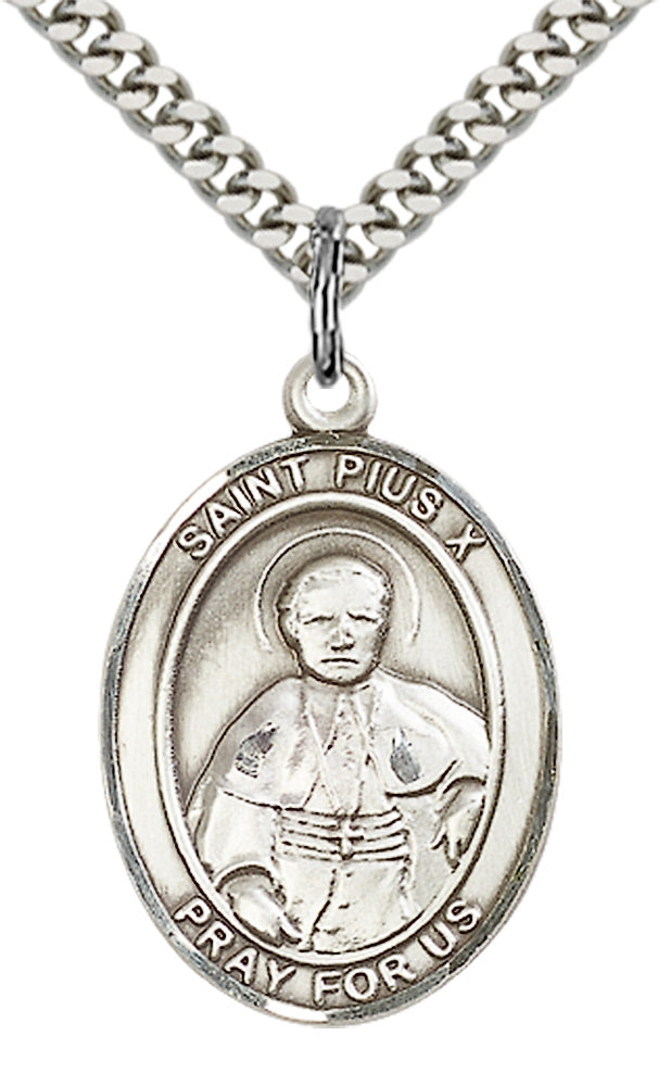 Saint Pius X Pendant - 24" Chain Necklace