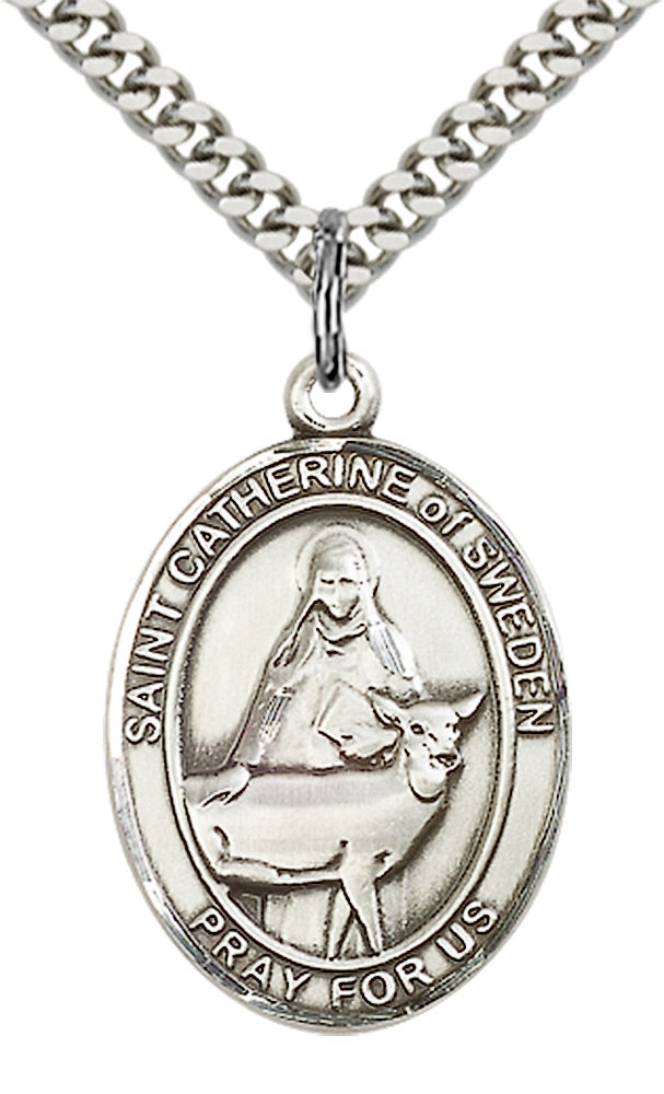 Saint Catherine of Sweden Pendant - 24" Chain Necklace